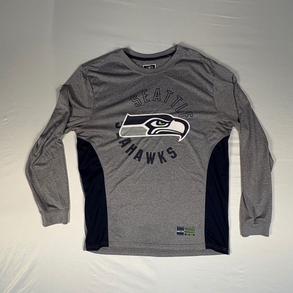 NFL Team Apparel Seattle Seahawks Long Sleeve Shirt Gray Navy Mens Large L